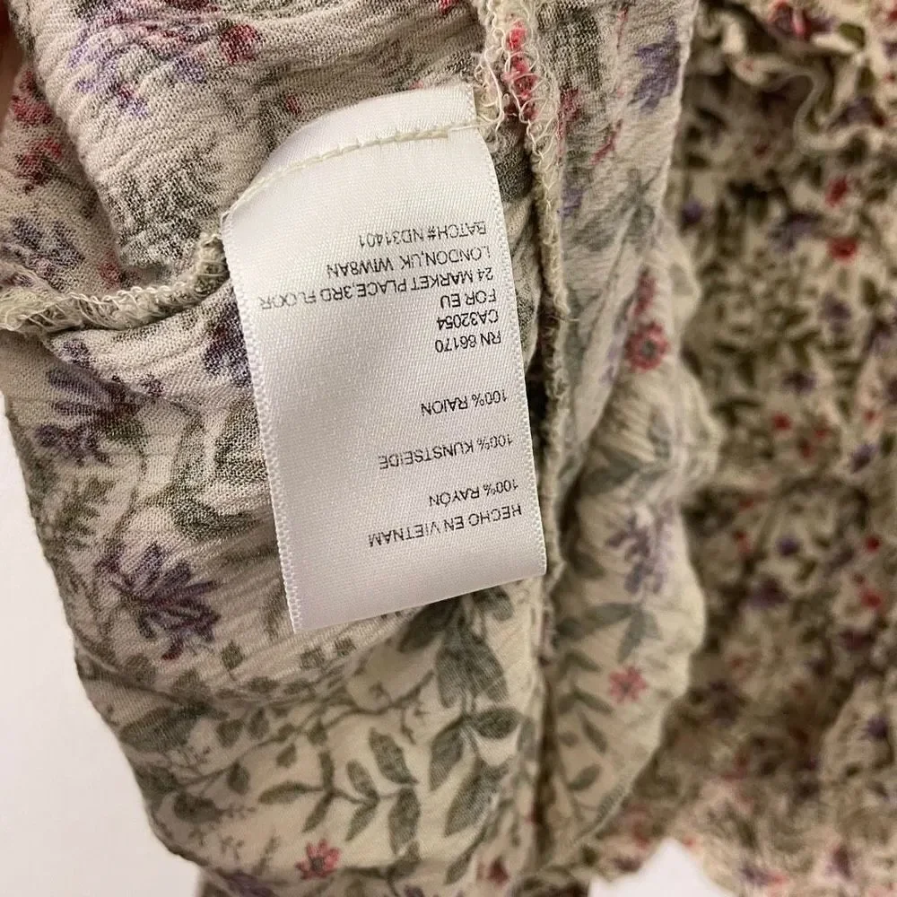 Urban Outfitters‎ Cream with Purple & Red Floral Print Long Sleeve Dress